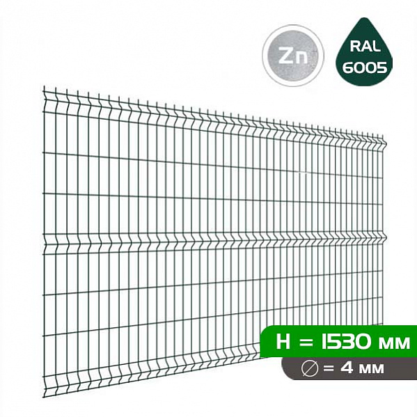 Панель 3D ограждения MEDIUM 1.53х2.5, d4, RAL 6005 (зеленая)