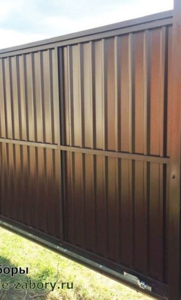 Ворота из профнастила откатные автоматические Ral 8017