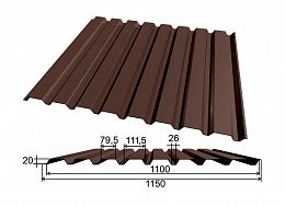 Профнастил С20 односторонний 1,14х2,2 м 0,5мм коричневый