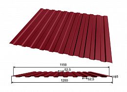 Профнастил С8 двухсторонний 1,2х1,5 м 0,5мм красный