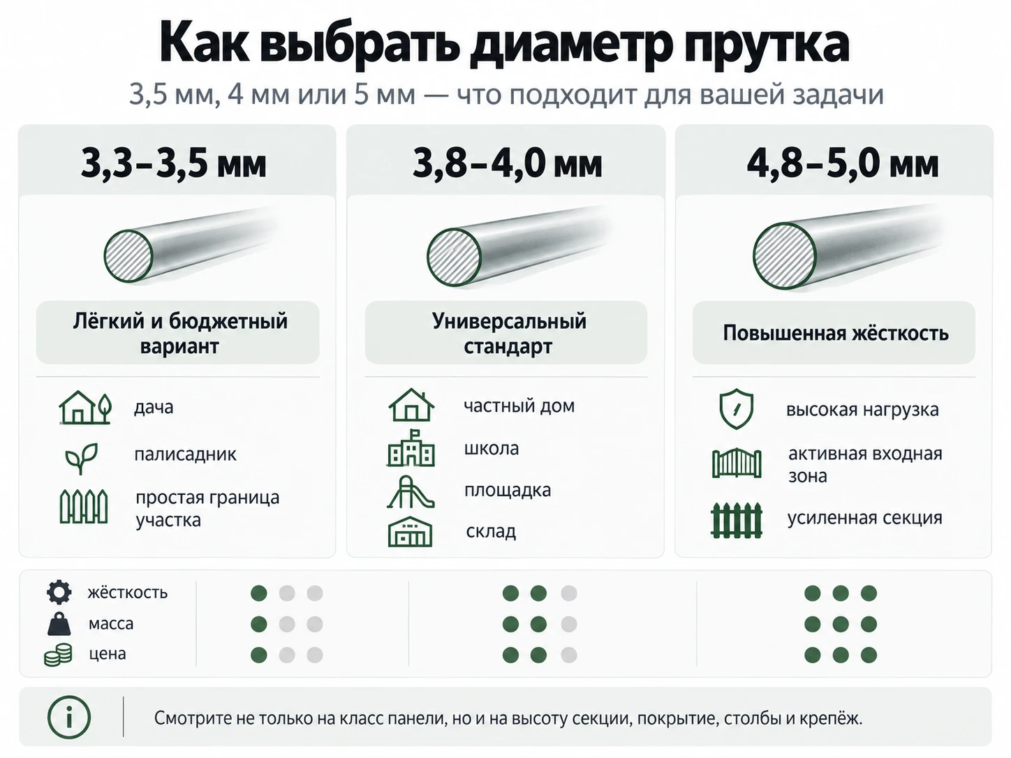 Инфографика: как выбрать диаметр прутка 3,5, 4 или 5 мм для 3D-забора