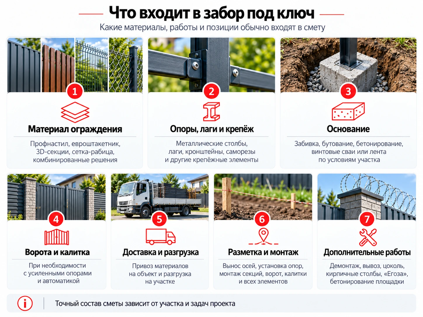 Инфографика: что входит в забор под ключ