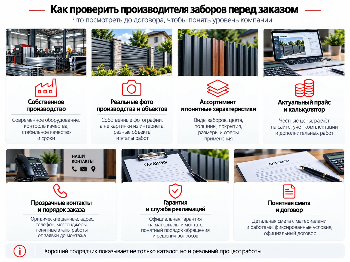 Инфографика: как проверить производителя заборов перед заказом